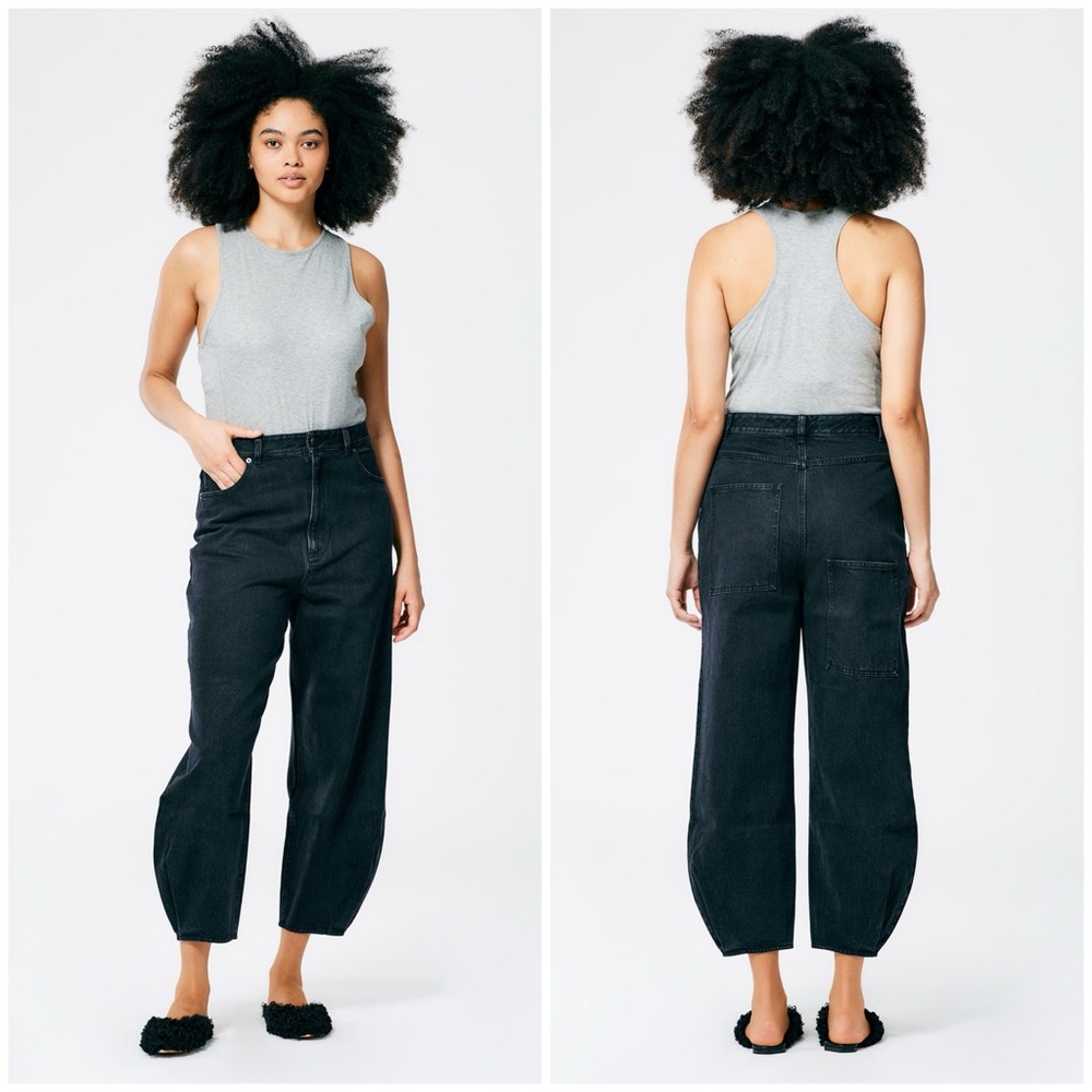Tibi Black Denim Brancusi Jean Barrel Wide Leg Denim Sz 26